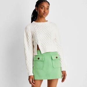 Future Collective Reese Blutstein Cream Cable Knit Cropped Sweater Size Medium